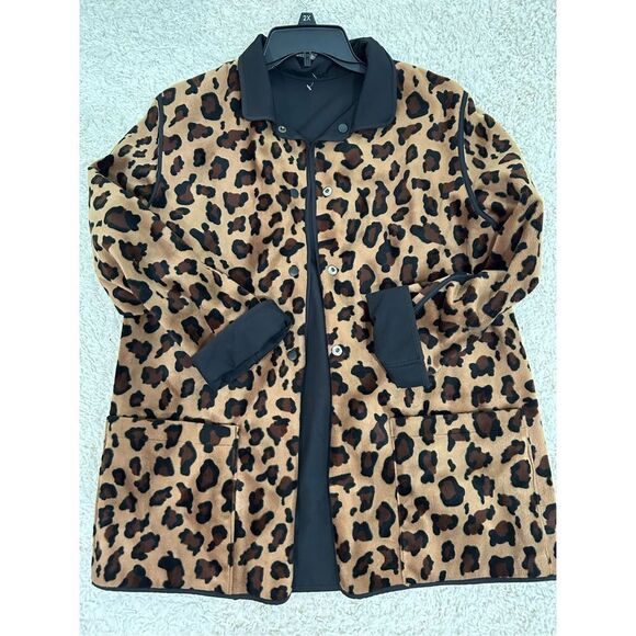 Saks Fifth Avenue Women's Reversible, animal print and black Jacket Trench Coat, - Picture 1 of 6